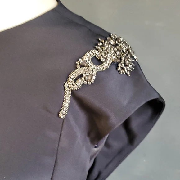 Theia 100% Silk Formal   Blue Cap Sleeve Crew Neck Gown Sz 2 - Picture 6 of 17